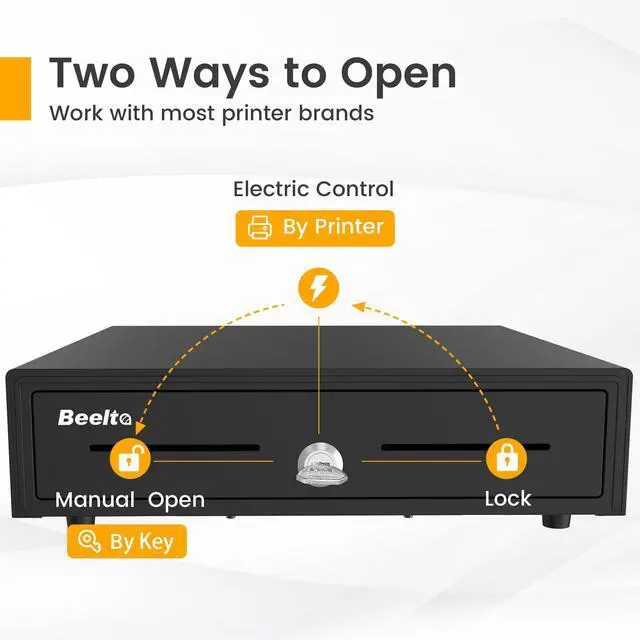 Alt view image 5 of 6 - 16" Heavy Duty Cash Drawer Auto Open 5 Bill/5 Coin with Emergency Switch RJ11/12 Compatible with Square, Clover, Epson Printers BK1616E