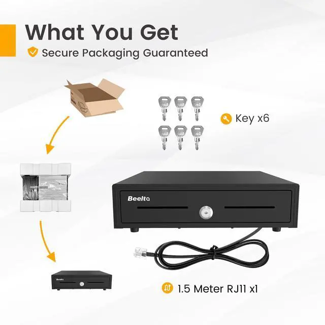Alt view image 6 of 6 - 16" Heavy Duty Cash Drawer Auto Open 5 Bill/5 Coin with Emergency Switch RJ11/12 Compatible with Square, Clover, Epson Printers BK1616E