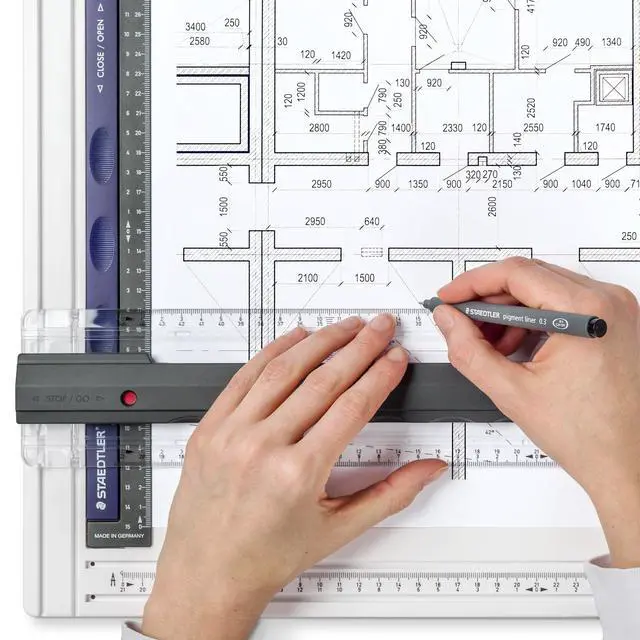 Alt view image 2 of 6 - Mars 661 A3 Drawing Board, DIN A3, High Quality, Made in Germany, White, Impact- and Shatter-Resistant Plastic, Parallel Drawing Rail, Double Groove Guide