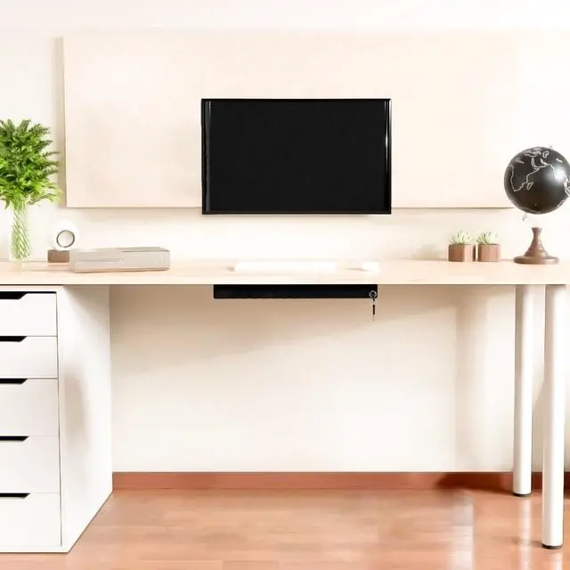 Alt view image 2 of 6 - 18.8 inch Under Desk Pull-Out Drawer with Lock | Sliding Metal Pencil Drawer for Home Office Standing Desk, Top Mounting