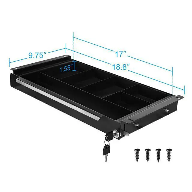 Alt view image 3 of 6 - 18.8 inch Under Desk Pull-Out Drawer with Lock | Sliding Metal Pencil Drawer for Home Office Standing Desk, Top Mounting