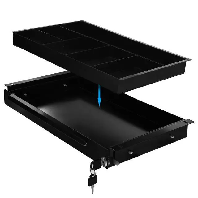 Alt view image 4 of 6 - 18.8 inch Under Desk Pull-Out Drawer with Lock | Sliding Metal Pencil Drawer for Home Office Standing Desk, Top Mounting