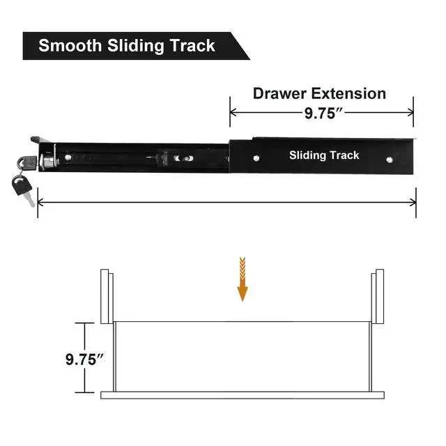 Alt view image 6 of 6 - 18.8 inch Under Desk Pull-Out Drawer with Lock | Sliding Metal Pencil Drawer for Home Office Standing Desk, Top Mounting