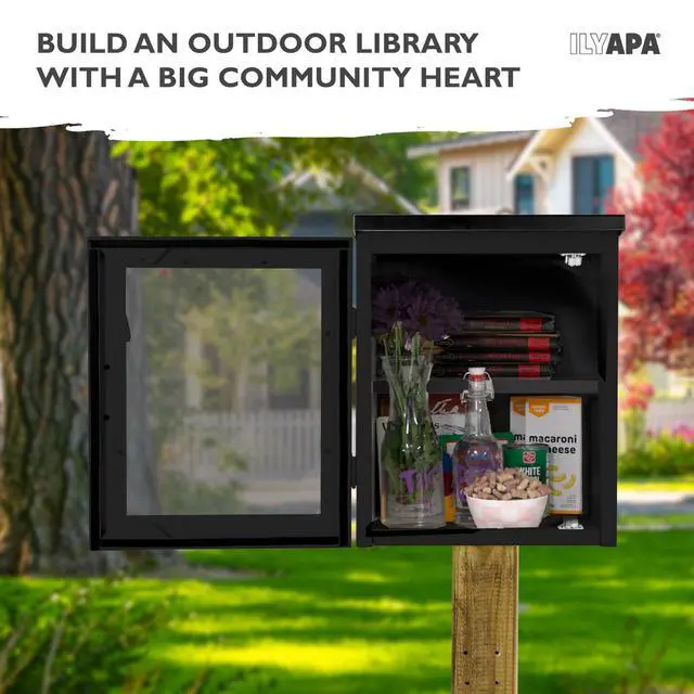 Alt view image 6 of 6 - Library Box Outdoor, 16x14x17 Black - Little Free Book Exchange Kit | Steel, All Weather Material, HD Construction, For Neighborhood & Community Book Sharing, Library Kit