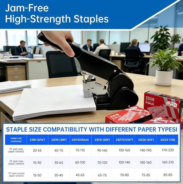 Alt view image 3 of 6 - Heavy Duty Stapler, Industrial Grade, 240 Page Capacity, Ergonomic, Effortless, Extra Large Desktop Stapler, Suitable for Offices and classrooms, Anti-Jamming Metal Construction, Includes Staples