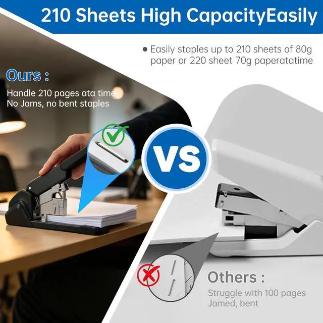 Alt view image 4 of 6 - Heavy Duty Stapler, Industrial Grade, 240 Page Capacity, Ergonomic, Effortless, Extra Large Desktop Stapler, Suitable for Offices and classrooms, Anti-Jamming Metal Construction, Includes Staples