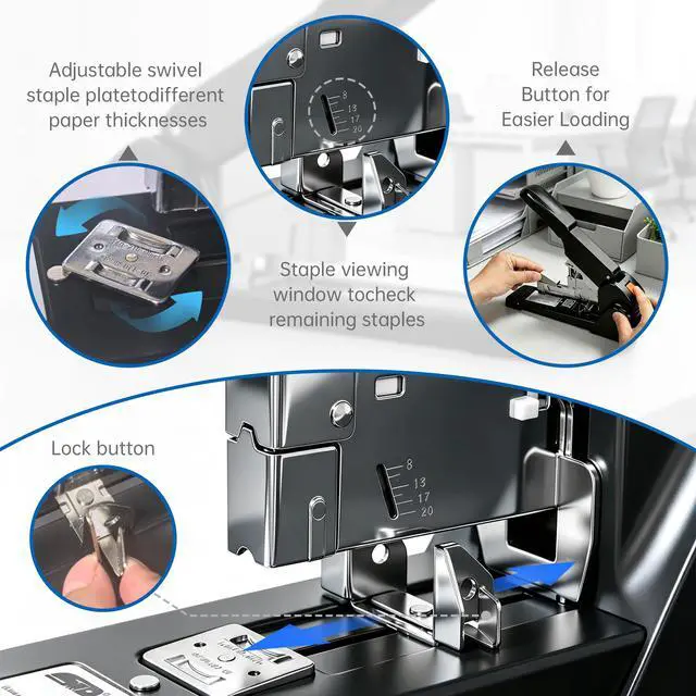 Alt view image 6 of 6 - Heavy Duty Stapler, Industrial Grade, 240 Page Capacity, Ergonomic, Effortless, Extra Large Desktop Stapler, Suitable for Offices and classrooms, Anti-Jamming Metal Construction, Includes Staples