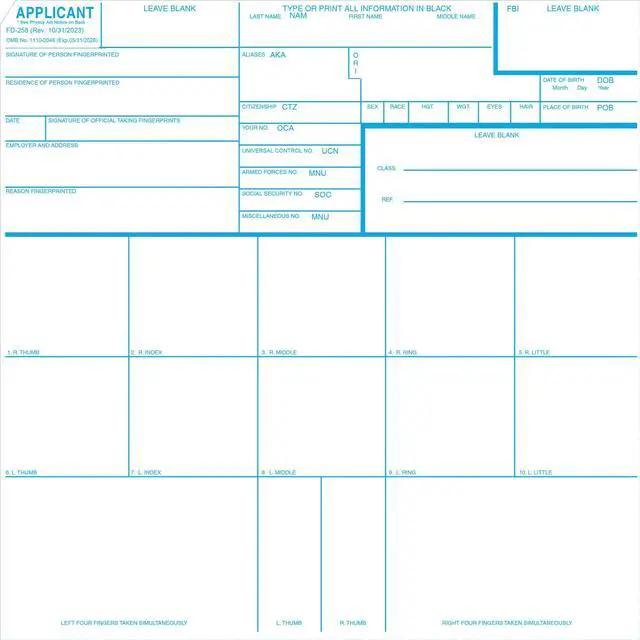 Main image of Fingerprint Cards, Applicant FD-258, 1000 Piece