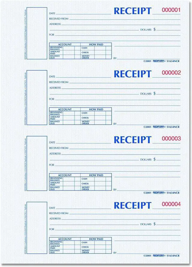 Main image of Receipt Book, Hard Cover, Carbonless Duplicate Forms, 11" x 7.75", 300 Numbered Sets (S1654N-CR) (S1654NCR) (Pack of 5)
