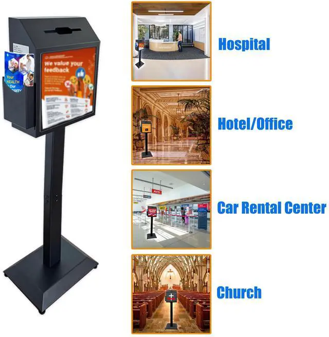 Alt view image 2 of 6 - Suggestion Box with Stand, Floor Standing Offering Box,Metal Combination Lock Ballot Collection Safe Box for Voting,Charity,Donation,Church,Election,Hospital Feedback,and Car Rental Key Return,Black