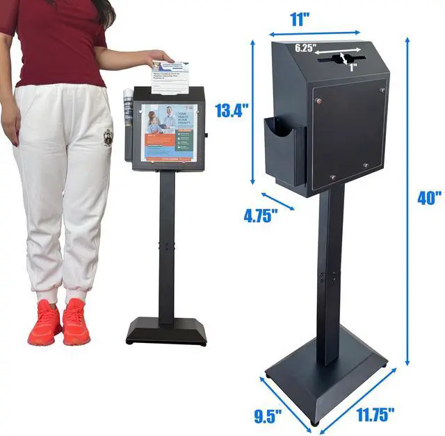 Alt view image 3 of 6 - Suggestion Box with Stand, Floor Standing Offering Box,Metal Combination Lock Ballot Collection Safe Box for Voting,Charity,Donation,Church,Election,Hospital Feedback,and Car Rental Key Return,Black
