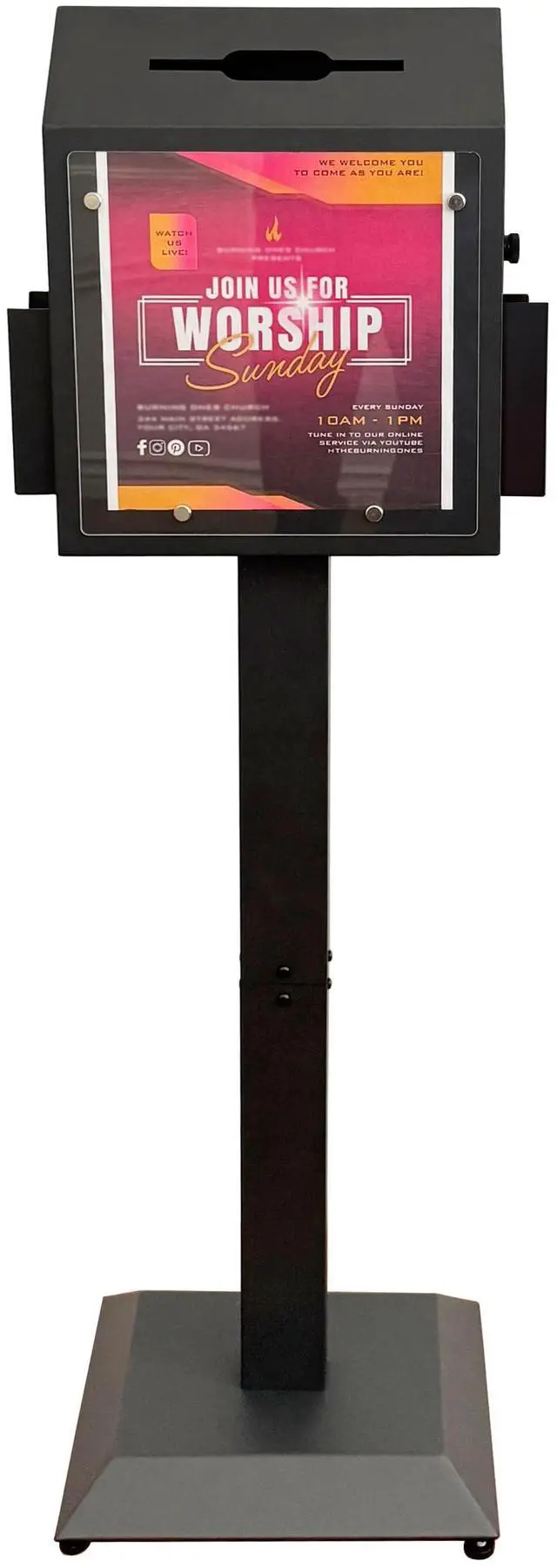Main image of Suggestion Box with Stand, Floor Standing Offering, Donation & Ballot Box, Metal Lockable Collection Box with Combination Lock for Church,Office,Hospital Feedback,Voting & Key Return, Black