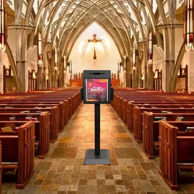 Alt view image 2 of 6 - Suggestion Box with Stand, Floor Standing Offering, Donation & Ballot Box, Metal Lockable Collection Box with Combination Lock for Church,Office,Hospital Feedback,Voting & Key Return, Black