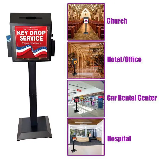 Alt view image 3 of 6 - Suggestion Box with Stand, Floor Standing Offering, Donation & Ballot Box, Metal Lockable Collection Box with Combination Lock for Church,Office,Hospital Feedback,Voting & Key Return, Black