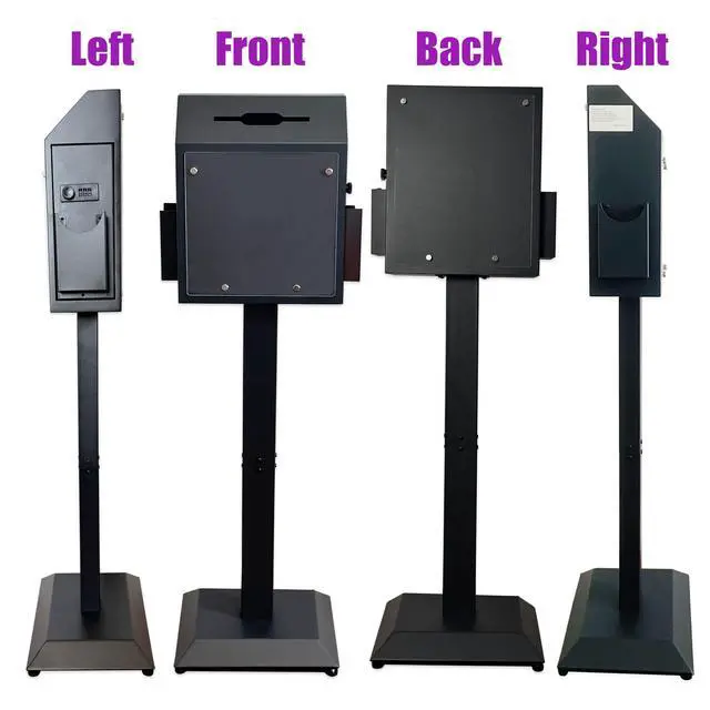 Alt view image 5 of 6 - Suggestion Box with Stand, Floor Standing Offering, Donation & Ballot Box, Metal Lockable Collection Box with Combination Lock for Church,Office,Hospital Feedback,Voting & Key Return, Black
