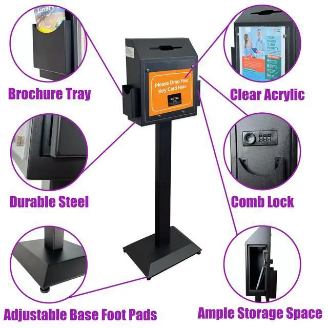 Alt view image 6 of 6 - Suggestion Box with Stand, Floor Standing Offering, Donation & Ballot Box, Metal Lockable Collection Box with Combination Lock for Church,Office,Hospital Feedback,Voting & Key Return, Black