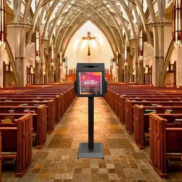 Alt view image 2 of 6 - Floor Standing Offering Box with Stand, Locking Suggestion Box, Heavy-Duty Metal Donation, Ballot & Feedback Box for Church, Office, Hospital, Voting, Fundraising & Comments, Black