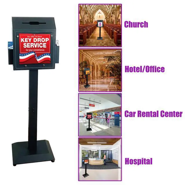 Alt view image 3 of 6 - Floor Standing Offering Box with Stand, Locking Suggestion Box, Heavy-Duty Metal Donation, Ballot & Feedback Box for Church, Office, Hospital, Voting, Fundraising & Comments, Black