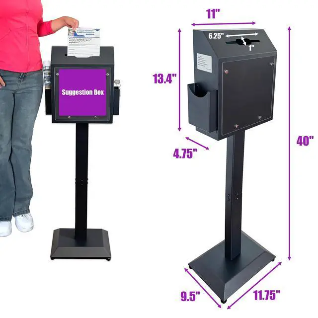 Alt view image 4 of 6 - Floor Standing Offering Box with Stand, Locking Suggestion Box, Heavy-Duty Metal Donation, Ballot & Feedback Box for Church, Office, Hospital, Voting, Fundraising & Comments, Black