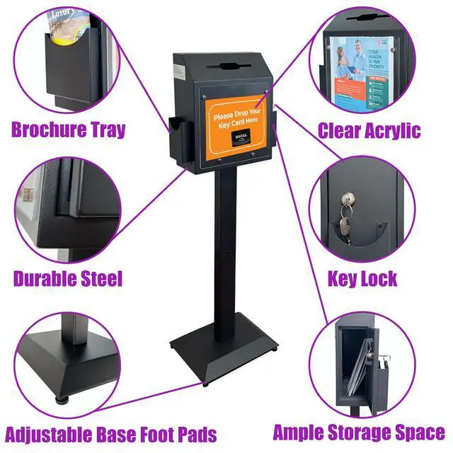 Alt view image 6 of 6 - Floor Standing Offering Box with Stand, Locking Suggestion Box, Heavy-Duty Metal Donation, Ballot & Feedback Box for Church, Office, Hospital, Voting, Fundraising & Comments, Black