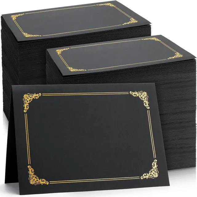Main image of 200 Pcs 8.5 x 11 Certificate Holders Diploma Holders Document Covers with Gold Foil Border Certificate Folders for Letter Size Diploma Graduation Documents Awards Cardstock(Black)
