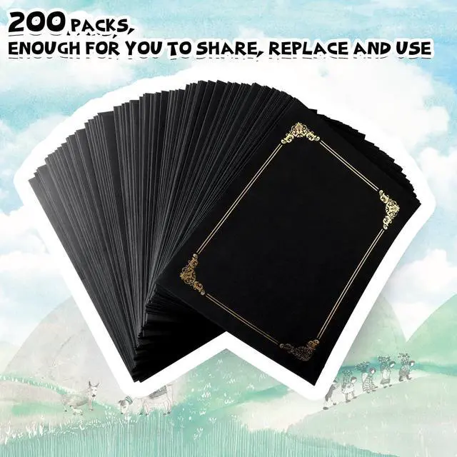 Alt view image 4 of 6 - 200 Pcs 8.5 x 11 Certificate Holders Diploma Holders Document Covers with Gold Foil Border Certificate Folders for Letter Size Diploma Graduation Documents Awards Cardstock(Black)