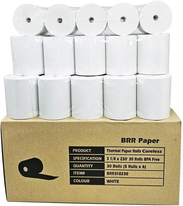 Main image of (30 Coreless Rolls - 50 GSM) 3 1/8 x 230 Thermal Paper Receipt Rolls fits all Clover POS Cash Register Printers for TSP500 TSP600 TSP 700 TSP2000 CT S300 from