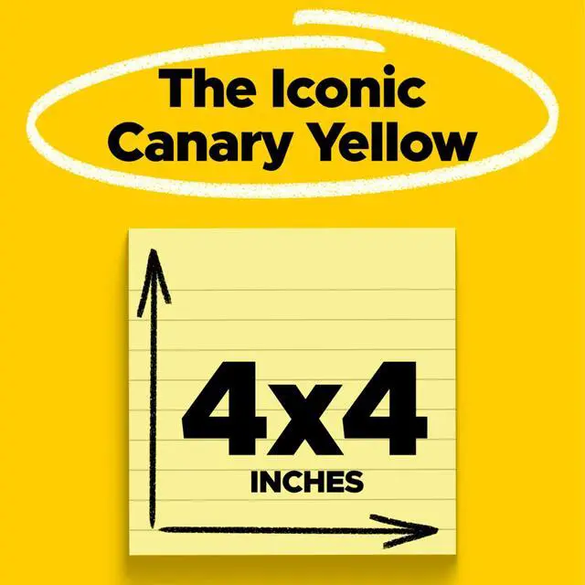 Alt view image 2 of 6 - Super Sticky Notes, 4in x 4in, 4 Pads, 2X The Sticking Power, Canary Yellow, Recyclable (675-4SSCY) (Pack of 6)