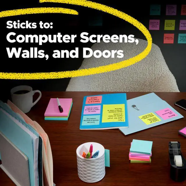 Alt view image 6 of 6 - Super Sticky Notes, 4in x 4in, 4 Pads, 2X The Sticking Power, Canary Yellow, Recyclable (675-4SSCY) (Pack of 6)