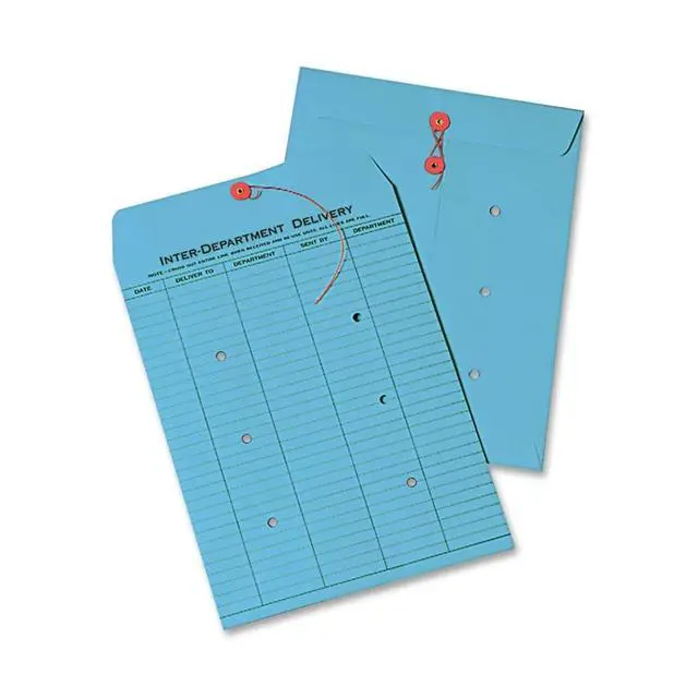 Alt view image 3 of 3 - Interdepartment String & Button Closure Envelopes, 10" x 13", 1-Sided Narrow Rule, Blue, Box of 100 (QUA63577)