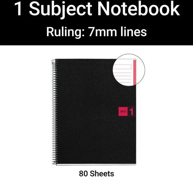 Alt view image 5 of 6 - Miquel Rius Original 1 Subject Notebooks, Lined 11" x 8.5", 80 Sheets Heavyweight Paper, Micro-Perforated & 3-Hole Punched, Black/Red Poly Cover (Pack of 10)