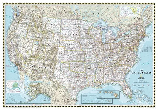 Main image of National Geographic United States Wall Map Classic Enlarged - Laminated (69.25 x 48 inches) (National Geographic Reference Map)