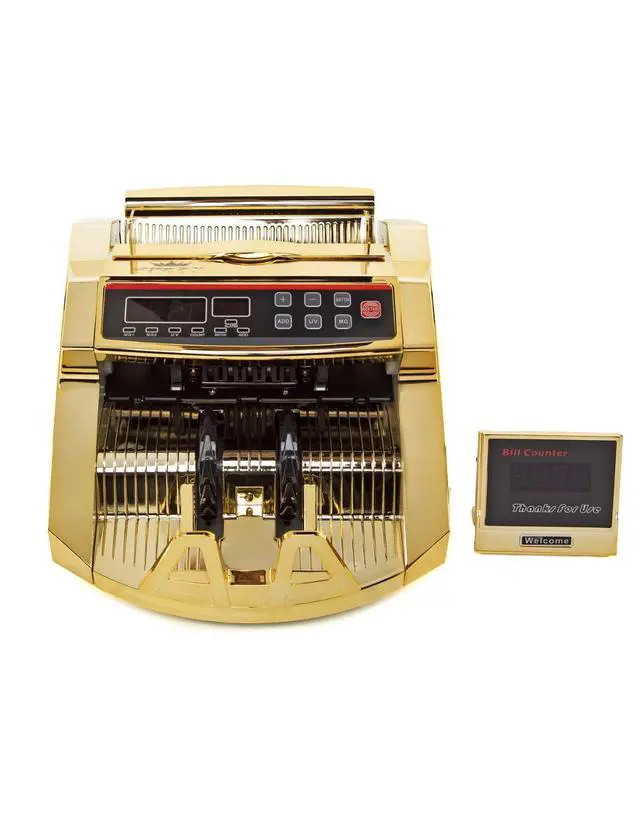 Alt view image 3 of 4 - Gold Money Counter with Counterfeit Detection & Bill Counting | Light Up Display | 1,000 Bills a Minute |Fits US Dollar and Larger