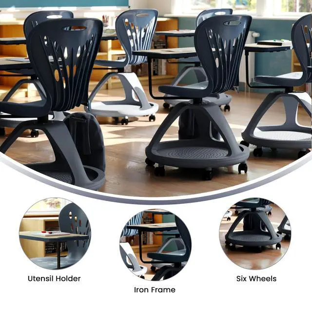 Alt view image 5 of 6 - Laikyn Dark Gray Mobile Desk Chair with 360 Degree Tablet Rotation and Under Seat Storage Cubby