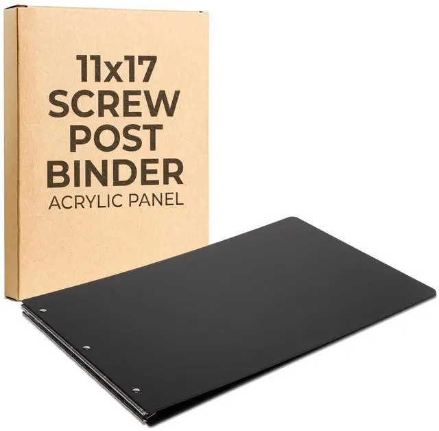Main image of 11x17 Binder, Acrylic Fixed 3-Post Landscape Document Organizer. Elegant Black Portfolio Art Binder for Artwork Storage, Display Tattoo Book, Business Presentations, and Tabloid Size Organization