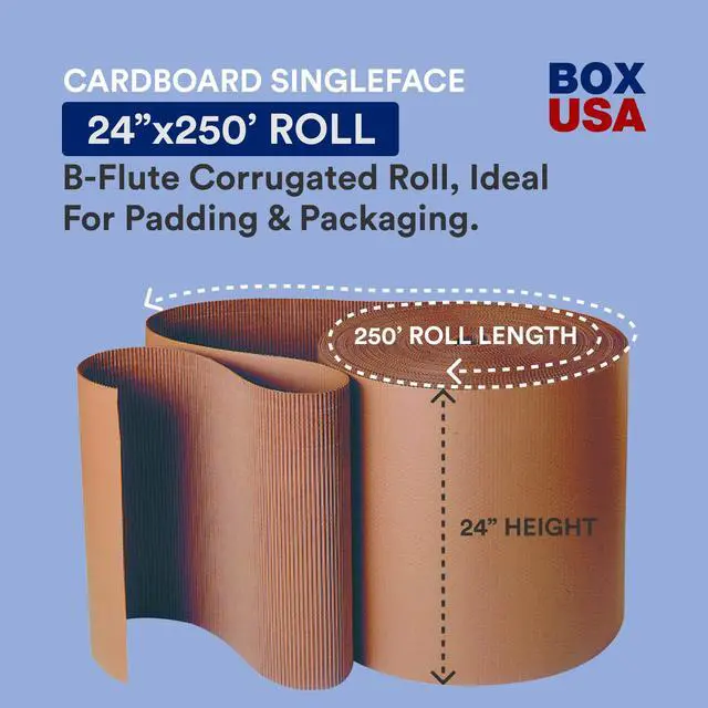 Alt view image 2 of 6 - Shipping Corrugated Roll 24"L x 250"W 1-Pack, Singleface Corrugated Cardboard Paper Roll for Packing, Moving and Storage