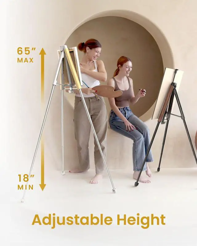 Alt view image 3 of 6 - Easel Stand for Painting, 65'' Portable Folding Plein Air Easel | Adjustable Canvas Holder, Lightweight Aluminum Tripod Design, Stable Stand for Outdoor Painting, Wedding Signs