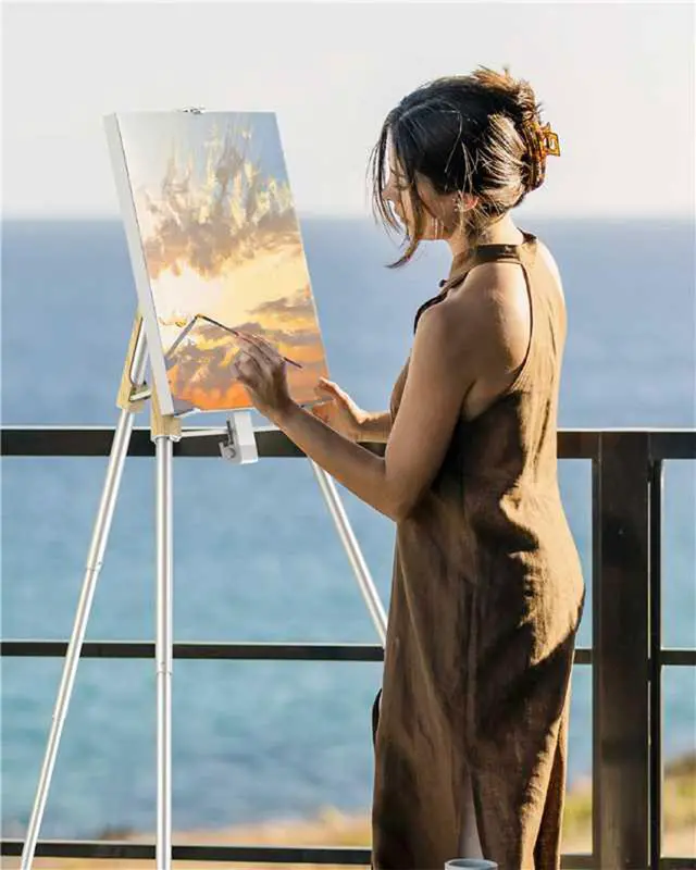 Alt view image 6 of 6 - Easel Stand for Painting, 65'' Portable Folding Plein Air Easel | Adjustable Canvas Holder, Lightweight Aluminum Tripod Design, Stable Stand for Outdoor Painting, Wedding Signs