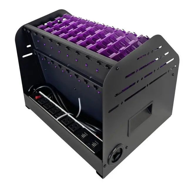 Alt view image 5 of 6 - 10-Device Laptop Charging Station for Chromebooks, iPad & Tablets | 6 AC Outlets & 4 Fast-Charging USB Ports, Fits Devices up to 1.375" Thick, For Classroom, Office & Home, Cable Management