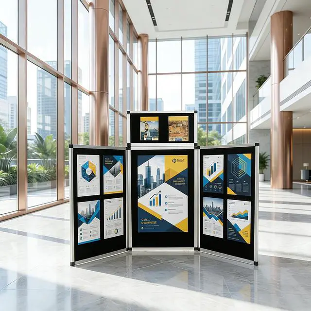 Alt view image 2 of 6 - 3+1 Panel Trade Show Presentation Board, 70.8" x 35.4" Portable Panel Display, Folding 3 Panel Exhibition Boards Double Sided Tabletop Display Black Hook & Loop-Receptive Fabric with Bag
