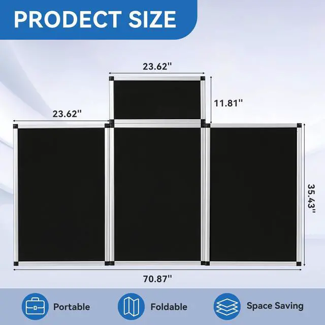Alt view image 3 of 6 - 3+1 Panel Trade Show Presentation Board, 70.8" x 35.4" Portable Panel Display, Folding 3 Panel Exhibition Boards Double Sided Tabletop Display Black Hook & Loop-Receptive Fabric with Bag