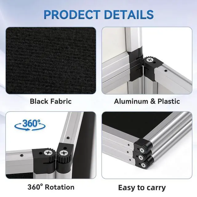Alt view image 4 of 6 - 3+1 Panel Trade Show Presentation Board, 70.8" x 35.4" Portable Panel Display, Folding 3 Panel Exhibition Boards Double Sided Tabletop Display Black Hook & Loop-Receptive Fabric with Bag