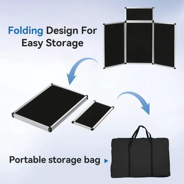 Alt view image 5 of 6 - 3+1 Panel Trade Show Presentation Board, 70.8" x 35.4" Portable Panel Display, Folding 3 Panel Exhibition Boards Double Sided Tabletop Display Black Hook & Loop-Receptive Fabric with Bag