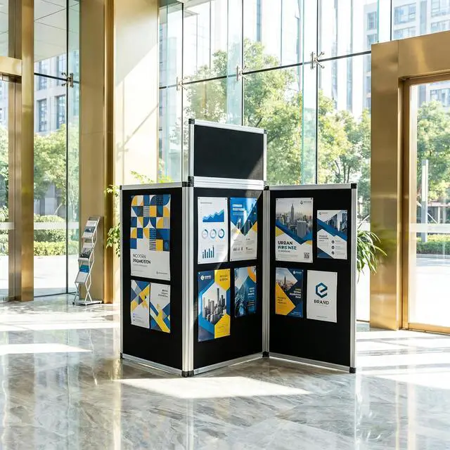 Alt view image 6 of 6 - 3+1 Panel Trade Show Presentation Board, 70.8" x 35.4" Portable Panel Display, Folding 3 Panel Exhibition Boards Double Sided Tabletop Display Black Hook & Loop-Receptive Fabric with Bag