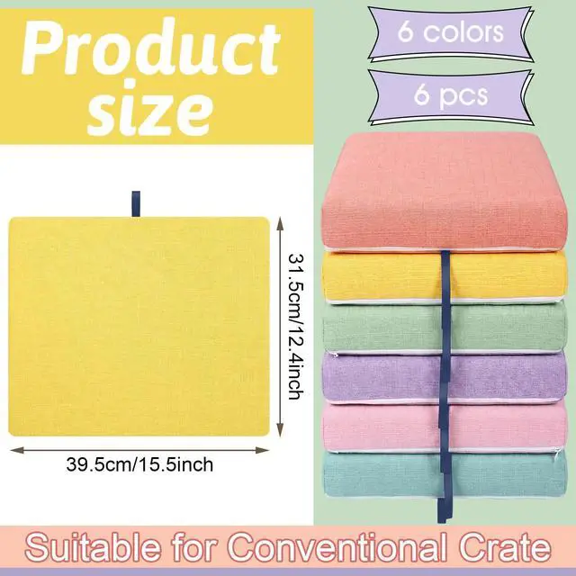 Alt view image 2 of 6 - 6 Pcs Crate Seat Cushions for Classroom 1.18" Thick Squares Wooden Foam Cushions Alternative Classroom Seating Suitable for 17.25'' x 14.25'' Plastic Storage Crate Seat(Pastel)