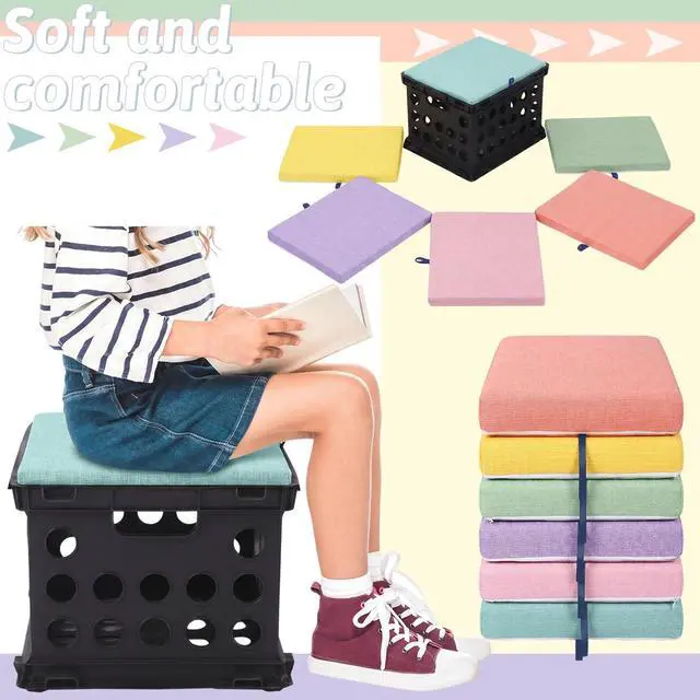 Alt view image 5 of 6 - 6 Pcs Crate Seat Cushions for Classroom 1.18" Thick Squares Wooden Foam Cushions Alternative Classroom Seating Suitable for 17.25'' x 14.25'' Plastic Storage Crate Seat(Pastel)