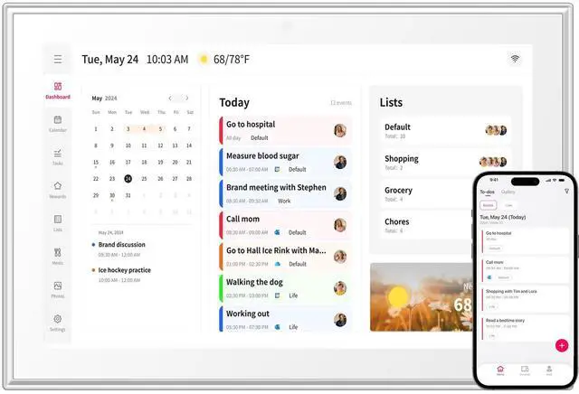 Main image of 10.1" Wall Planner Digital Calendar & Chore Chart, Smart Full HD Touchscreen Interactive Display for Family Schedules, To Do List, Meal Planner, Great for Organizing Your 2026 Calendar