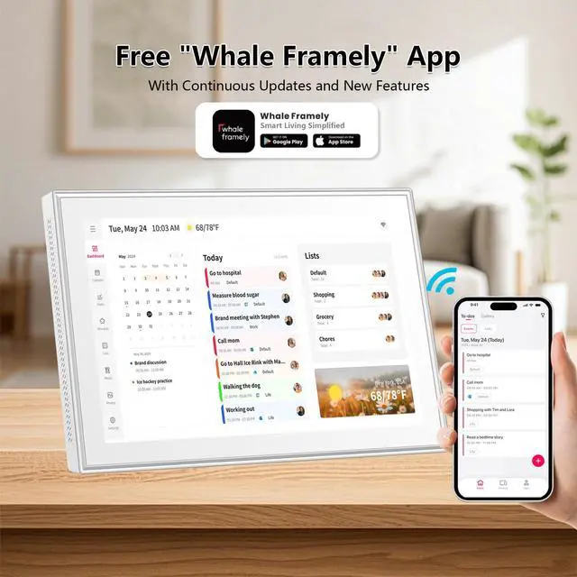 Alt view image 2 of 6 - 10.1" Wall Planner Digital Calendar & Chore Chart, Smart Full HD Touchscreen Interactive Display for Family Schedules, To Do List, Meal Planner, Great for Organizing Your 2026 Calendar