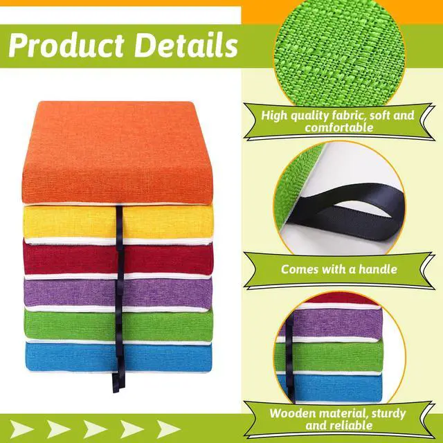 Alt view image 3 of 6 - 6 Pcs Crate Seat Cushions for Classroom 1.18" Thick Squares Wooden Foam Cushions Alternative Classroom Seating Suitable for 17.25'' x 14.25'' Plastic Storage Crate Seat(Vibrant Color)