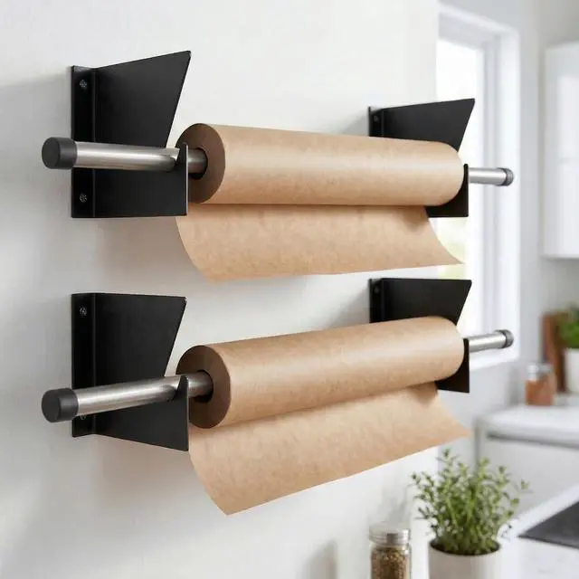 Main image of 2-Pack Wall Mount Roll Rack Holder & Butcher Paper Dispenser - Heavy Duty Adjustable 28 to 60 Inch - Bubble Wrap Dispenser, Kraft Paper Roll Holder & Vinyl Wrap Holder (100 Lb Capacity)
